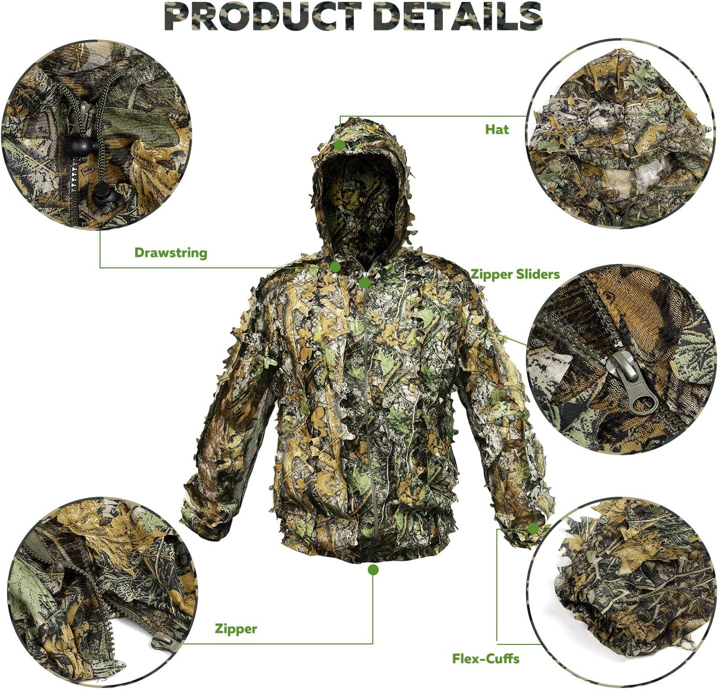Upgrade Ghillie Suit Outdoor 3D Lifelike Super Lightweight Hooded Camouflage Clothing Jungle Woodland Hunting Shooting
