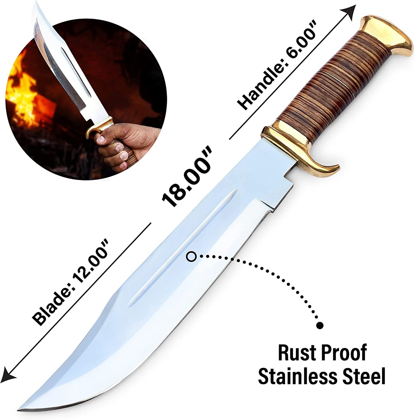Mirror Polished D2 Stainless Steel Bowie Knife 18 (Inch)