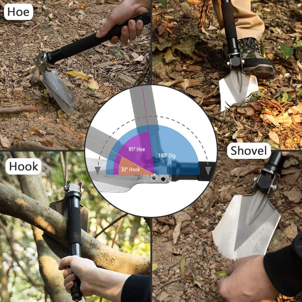 Military Folding Shovel Multitool (C1) - Portable Foldable Survival Tool - Entrenching Backpack Equipment for Hiking Camping Emergency Car - Gifts for Men Dad Husband, Father'S Day