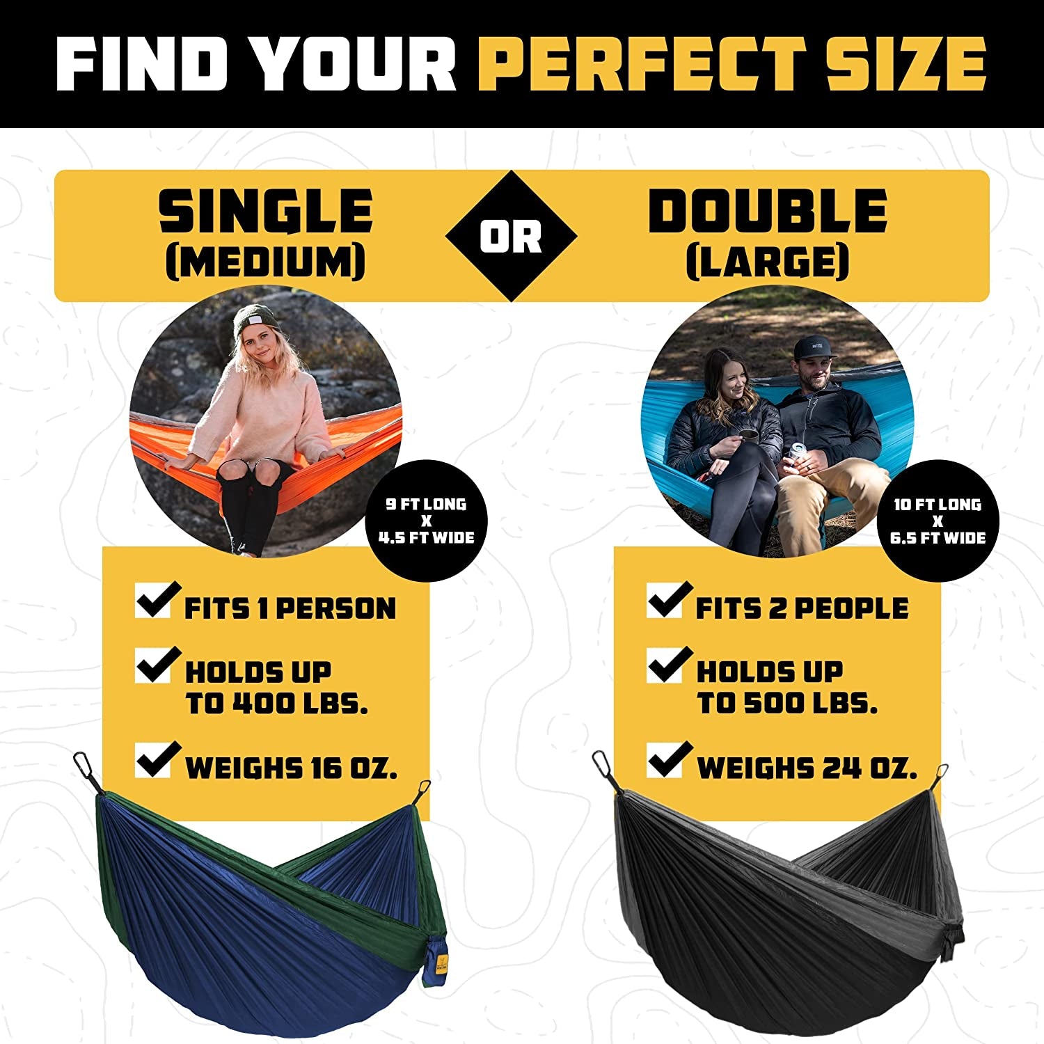 Camping Hammock - Portable Hammock Single or Double Hammock Camping Accessories for Outdoor, Indoor W/ Tree Straps