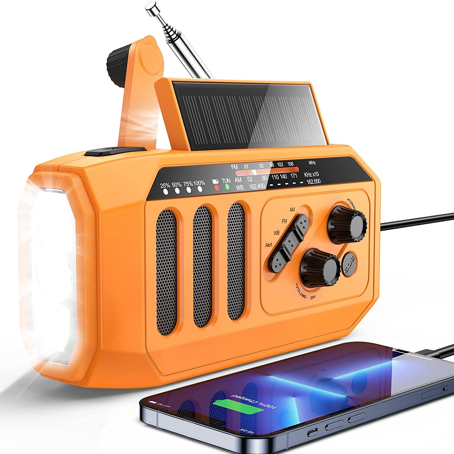 5000Mah Hand Crank Solar Emergency Radio, 3W LED Flashlight/Reading Lamp Weather Radio, NOAA/AM/FM Portable Radio Indoor and Outdoor, SOS Alarm and Phone Charge, Survival Gear for Hurricane