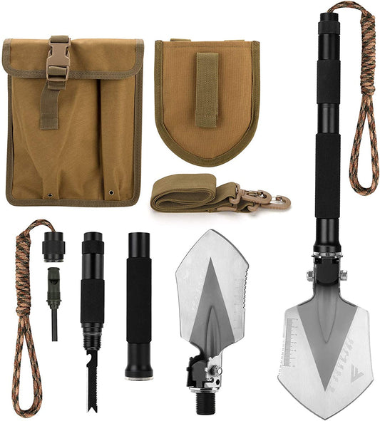 Military Folding Shovel Multitool (C1) - Portable Foldable Survival Tool - Entrenching Backpack Equipment for Hiking Camping Emergency Car - Gifts for Men Dad Husband, Father'S Day