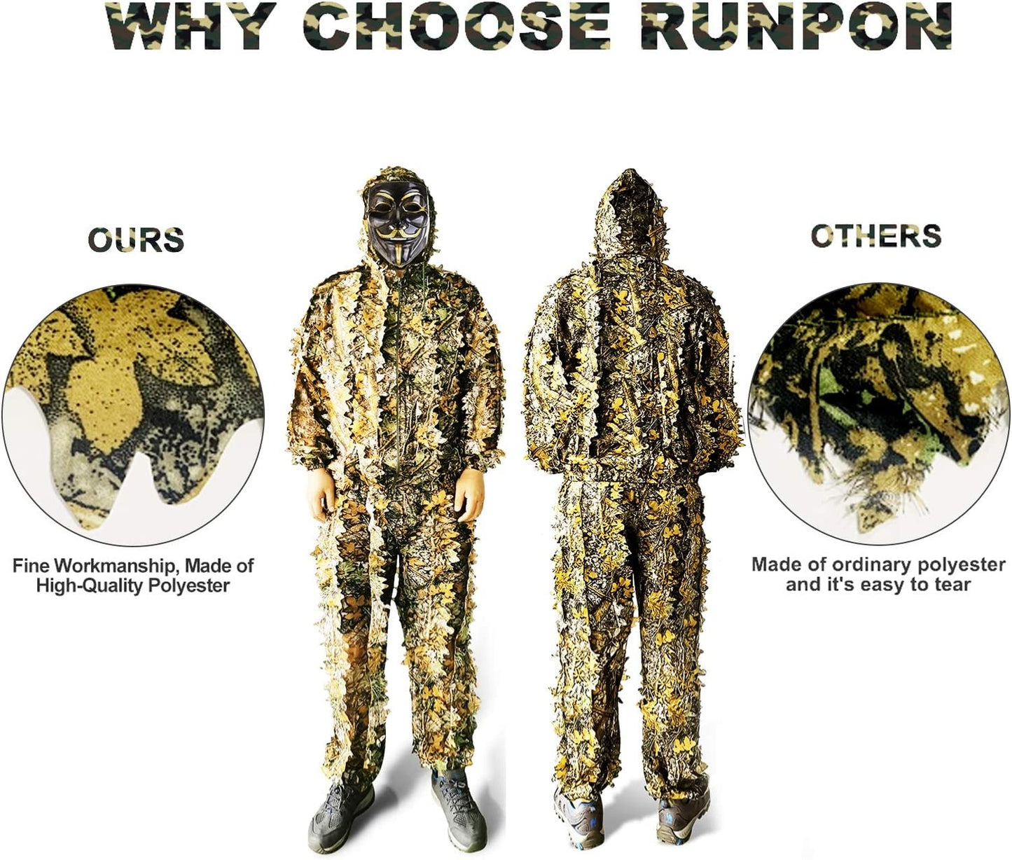 Upgrade Ghillie Suit Outdoor 3D Lifelike Super Lightweight Hooded Camouflage Clothing Jungle Woodland Hunting Shooting