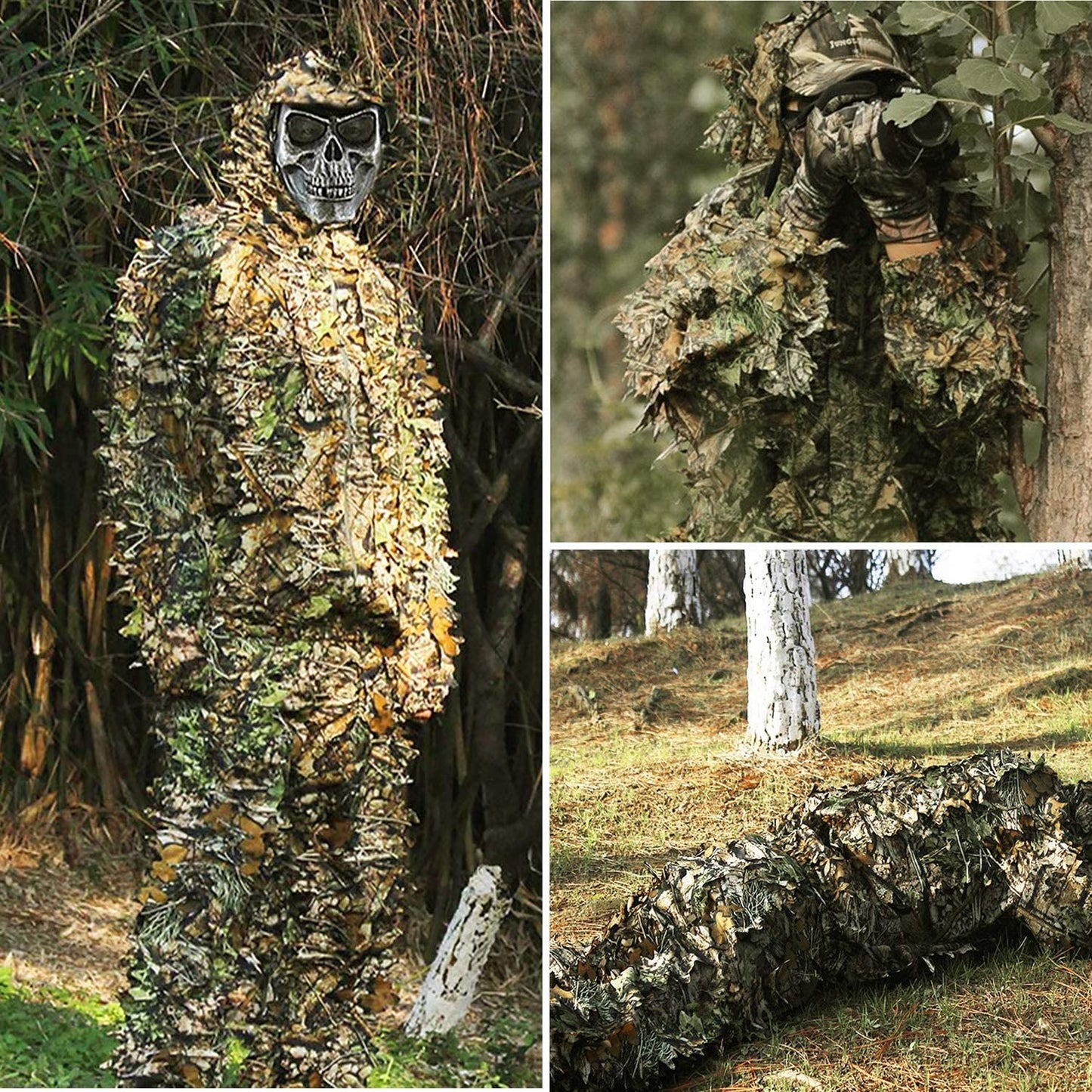 Upgrade Ghillie Suit Outdoor 3D Lifelike Super Lightweight Hooded Camouflage Clothing Jungle Woodland Hunting Shooting