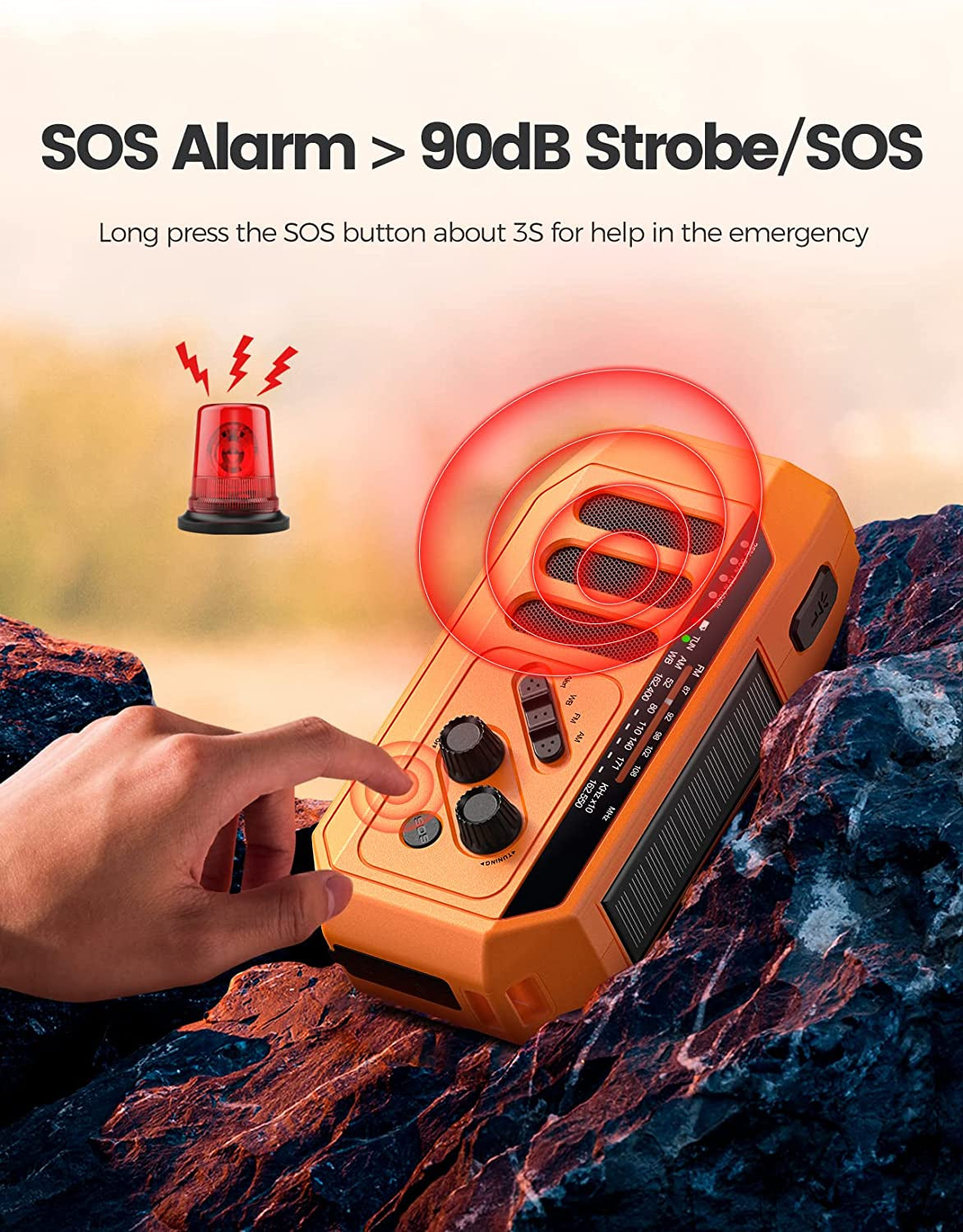 5000Mah Hand Crank Solar Emergency Radio, 3W LED Flashlight/Reading Lamp Weather Radio, NOAA/AM/FM Portable Radio Indoor and Outdoor, SOS Alarm and Phone Charge, Survival Gear for Hurricane