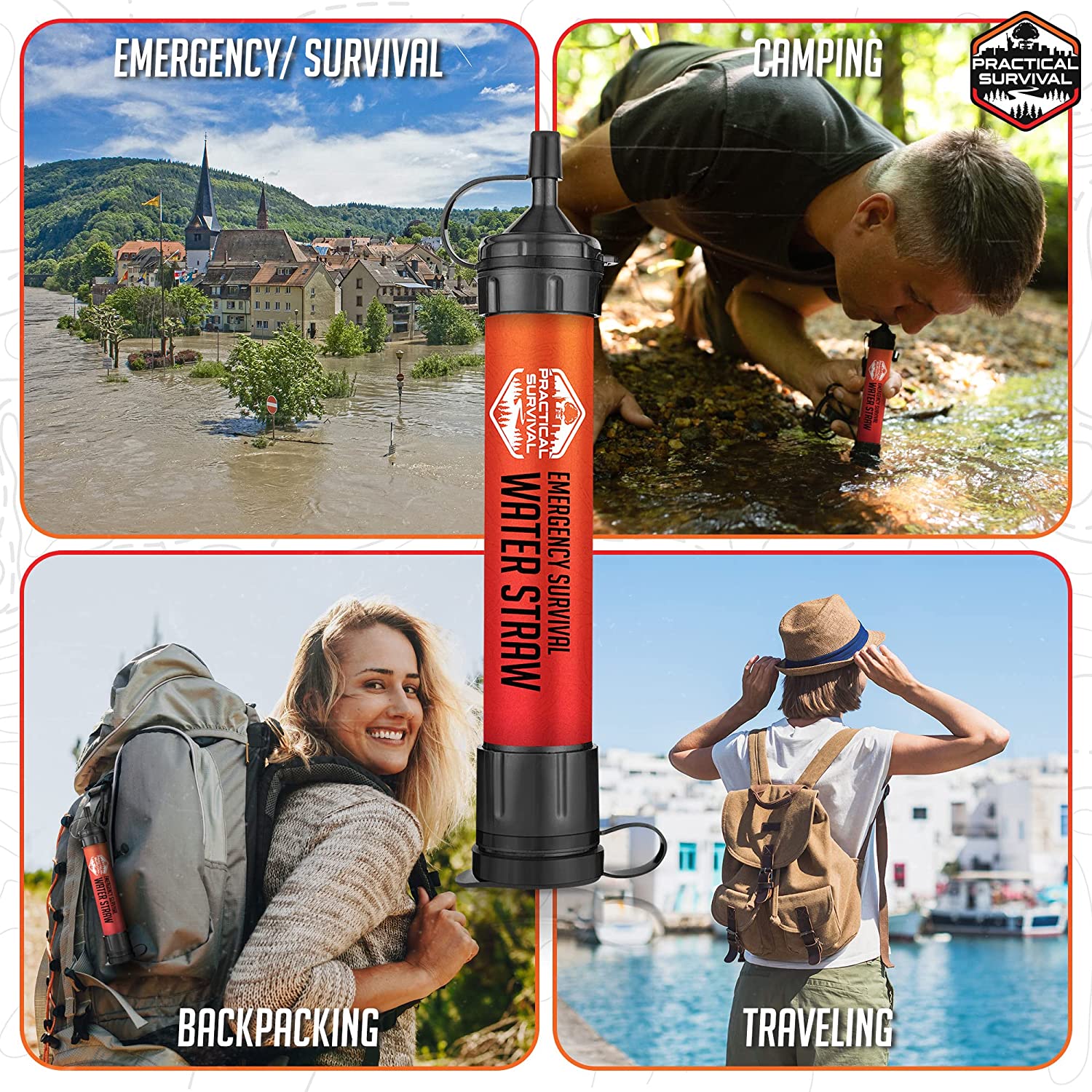 5 High Capacity Emergency Survival Water Straws - Personal Water Filter for Camping, Hiking, Travel, Biking, Survival, Emergency Preparedness, Lightweight, Reusable and with No Expiration Date.