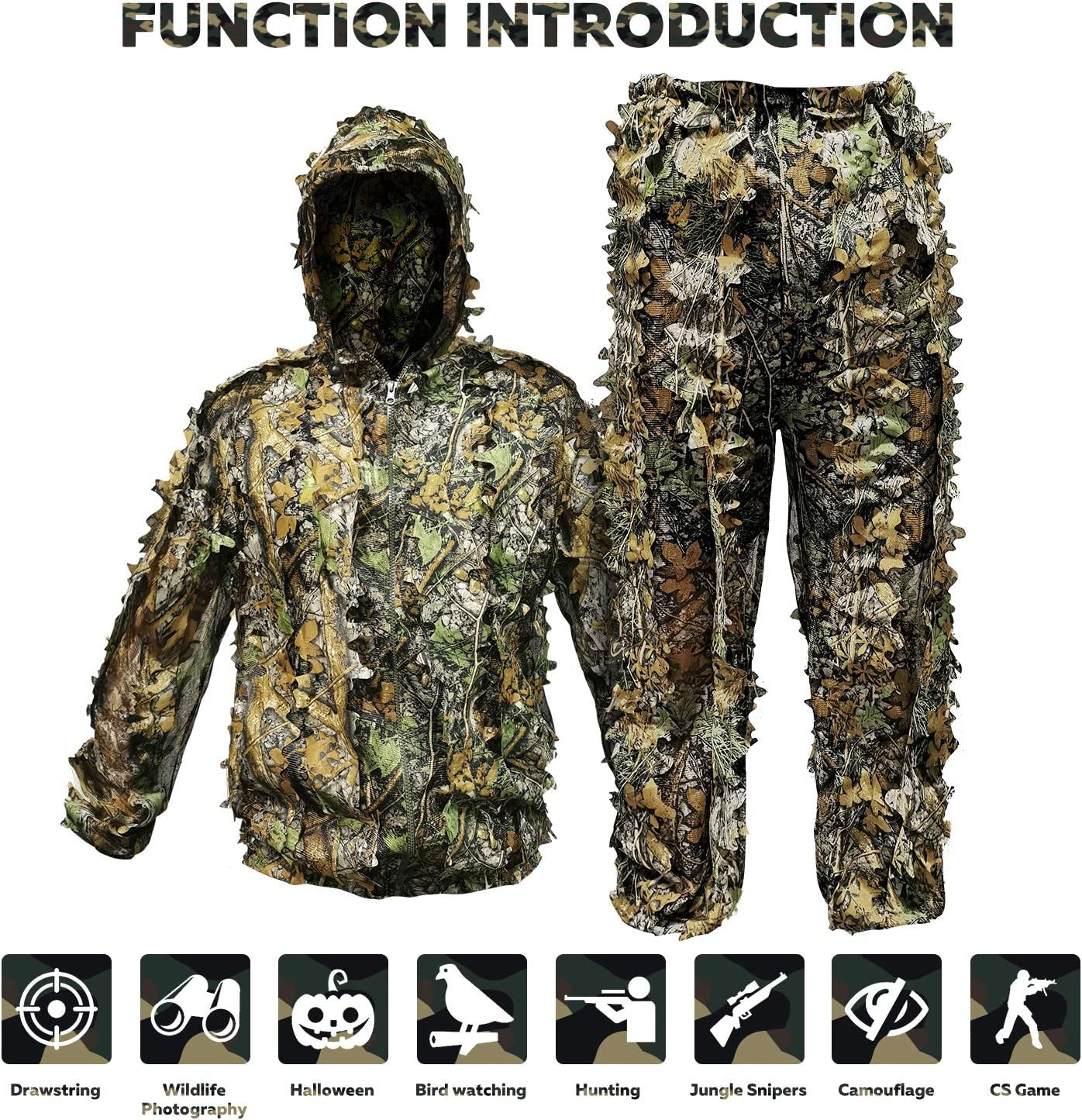 Upgrade Ghillie Suit Outdoor 3D Lifelike Super Lightweight Hooded Camouflage Clothing Jungle Woodland Hunting Shooting