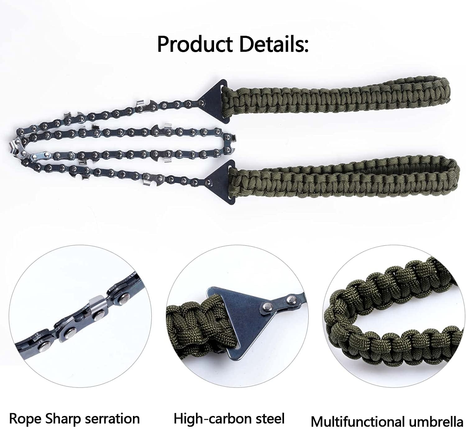 Pocket Chainsaw with Paracord Handle, Folding Chain Hand Saw, Emergency Outdoor Survival Gear for Camping, Hunting, Hiking, Cutting Wood & Tree(26 Inches -11Teeth)